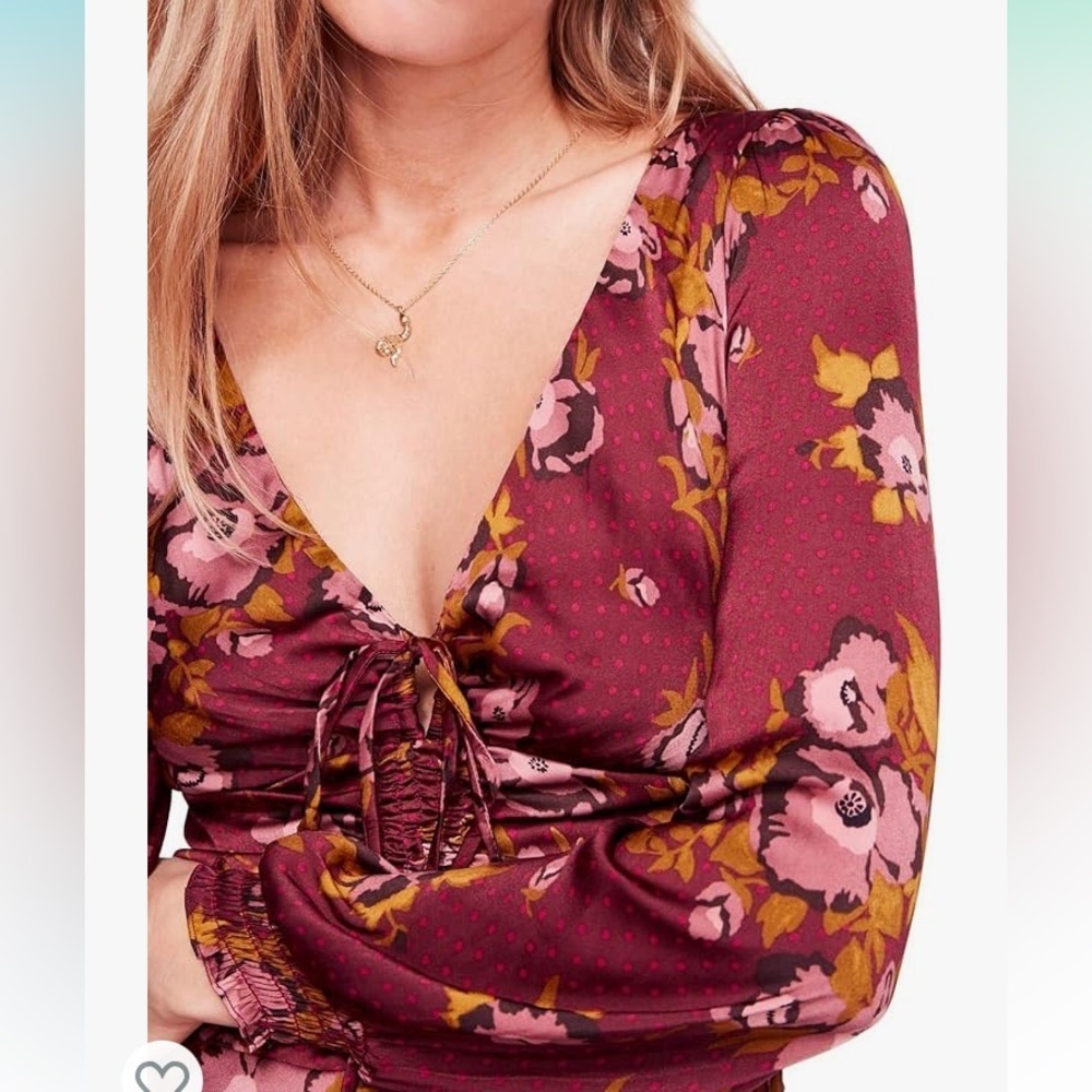 Free People Women’s Morning Light Floral Print Ruched Dress Size 2! - Picture 3 of 13
